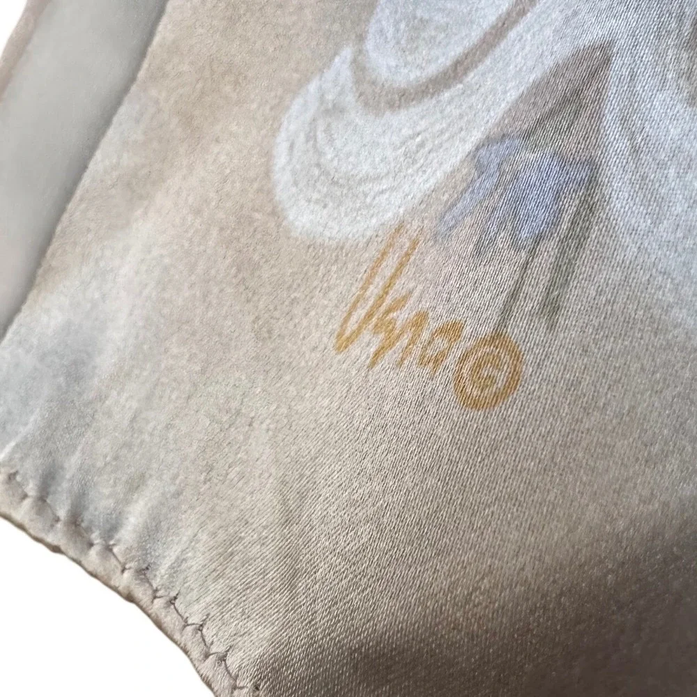 Vera Vintage Silk Scarf Floral Damask Scroll Cream‎ Yellow Blue  Wrap 10x50